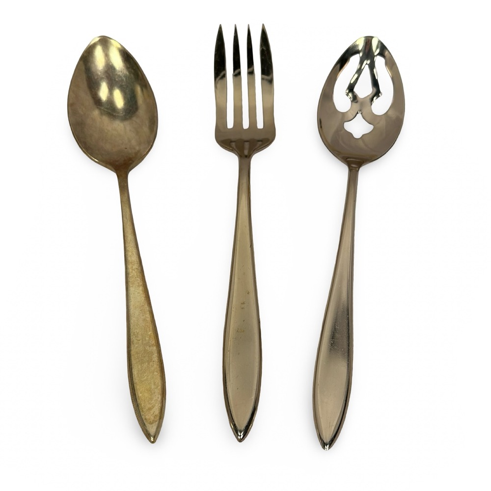 Dirilyte Regal Gold Tone Bronze Serving Set 3 Fork Pierced Spoon Spoon MCM